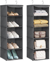 SONGMICS Hanging Wardrobe Organiser Set of 2, 5 Shelves Each, Foldable Grey Storage – Make Room for the Things You Love