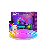 20ft indoor/outdoor neon rope lights with packaging and smartphone control on a white background