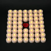 48 pack flameless LED tea light candles with warm yellow glow