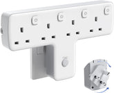 Mscien 4 Way Plug Adapter UK – 180° Rotating Multi Plug Extension with Individual Switches & Surge Protection – Keep Your Everyday Essentials Powered Without the Socket Struggle