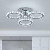 Modern 3-Ring Crystal Chandelier – LED Flush Mount Ceiling Light
