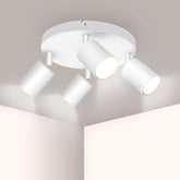White ceiling light fixture with four lights on a neutral background