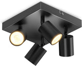 Black Square GU10 Ceiling Light – 4 Way Adjustable Spotlight Fitting for Kitchen, Bedroom, Lounge, Dining Room (Bulb Not Included)