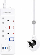 1 Metre Extension Lead with USB Slots – 2 Gang Power Strip with 2 USB-A & 1 USB-C Ports - Keep Everyday Charging Neat, Close & Ready