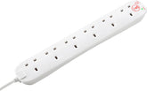 Masterplug 6-Way Surge Protected Extension Lead, 2m White Cable, 13A Unswitched Power Strip with LED Indicators – Keep Your Everyday Essentials Connected and Better Protected