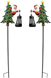 Christmas Solar Stake, Tree Santa Lantern, Decorative Pathway Lights, 2 Pcs