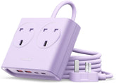 ORICO PD 25W Purple Extension Lead with 2 USB-C & 2 USB-A Ports, 2 AC Sockets and 1.6m Cable – A Smarter, Tidier Way to Power Your Everyday Essentials
