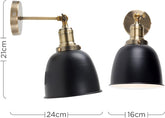 Retro Antique Brass Wall Light with Black Dome Shade