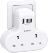Addtam Double Plug Adaptor with 3 USB Ports (2 USB-C), 2-Way Multi Plug Extension Socket – Keep Your Everyday Charging Neat, Simple and Within Reach