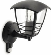 Philips Creek Outdoor Wall Light with Motion Sensor - IP44 Weatherproof Black E27 60W