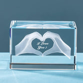 3D Crystal Love Cube Keepsake with Engraved Message, Romantic Valentine and Anniversary Gift for Him or Her