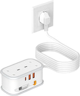 UK to US Plug Adapter with 1.5M Extension Cable, 2 Way Outlets, 3 USB Ports & Retractable USB-C Cable – Type B Travel Adaptor