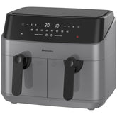 9L Dual Air Fryer XXL – 8 Presets, Oil-Free Healthy Cooking, Easy-Clean Metal Interior, 99-Min Timer – Grey