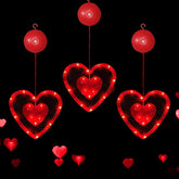 Valentine’s Day Decorative Window Lights, 3PCS Red Heart Shaped LED Hanging Window Curtain Lights, Battery Operated with Suction Cups for Wedding & Anniversary Décor