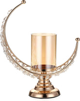 Moon Shape Crystal Tea Light Candle Holder with Detachable Shade – Gold Metal Table Centerpiece for Home, Wedding & Party Decor
