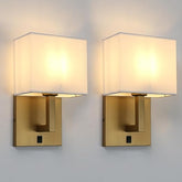 White Linen Wall Sconce - Set of 2 Fabric Wall Lights with Switch Design
