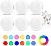 6-Pack RGB Wireless Under Cabinet LED Puck Lights with Remote Control, 13 Colours, Dimmable Brightness & Timer for Kitchen Cupboards, Wardrobes & Closets - Brighten the Dark Spots You Keep Missing