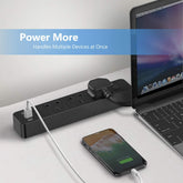 JSVER Extension Lead with 3 UK Socket Outlets, 4 USB Ports & 2m Cable – Black Desktop Power Strip for Home and Office, Keep Your Everyday Devices Charged Without the Cable Chaos