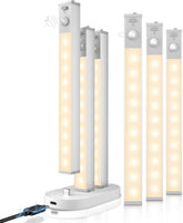 GOODEA Small Wardrobe Lights Motion Sensor with Charging Station 18cm, 6pcs – Rechargeable LED Cabinet & Under Cupboard Lights, 3000K Warm White - Let Dark Corners Switch On When You Need Them