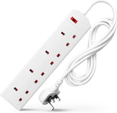 DESIRETECH White 4 Gang Extension Lead – 2 Metre UK Plug, 13A Fused 4-Way Socket with Wall Mounting Holes – Keep Everyday Essentials Powered Without the Plug-Socket Shuffle