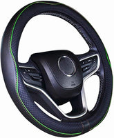 Microfiber Leather Car Steering Wheel Cover 15 Inch Anti-Slip Black Green