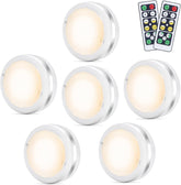 6 Pack Wireless Under Cabinet LED Puck Lights with Remote Control – Dimmable Battery Powered Cupboard, Wardrobe & Kitchen Lights - Put the Right Light Exactly Where You Need It