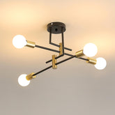 Industrial Chandelier Ceiling Light, 4-Light Semi Flush Mount Black with Gold, E27 Vintage Lighting Fixture for Home Decor