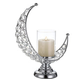 Moon Shape Crystal Tea Light Candle Holder with Detachable Shade – Silver Metal Table Centerpiece for Home, Wedding & Party Decor