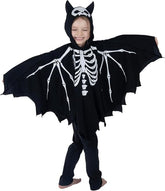 Sincere Party Kids Glow in the Dark Skeleton Bat Cape Costume with Hood and Bat Ears – Halloween Fancy Dress for Boys and Girls