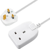Masterplug One Socket Single Extension Lead, 10 Metre Cable, Unswitched, 1-Way Plug Extension Cable, Basic Power, White, 13A, 1G, 10m, BOG10