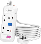Mscien 5M Extension Lead 2 Way Plug Sockets with Individual Switches Overload Protected Power Strip Wall Mountable 5 Metre Long Extension Cable