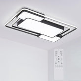 Modern rectangular ceiling light fixture with remote control on a gray background