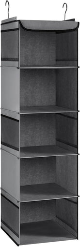Hanging Storage with 5 Shelves Wardrobe Closet Organiser, Storage Shelves Unit with 6 Pockets for Clothes - Grey(30 X 30 X 108Cm)