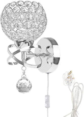Wall-mounted light fixture with crystal ball design on a white background