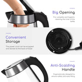 Aigostar Glass Kettle 1.7L 2200W with LED Lighting, Boil Dry Protection, BPA Free