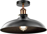 Vintage Ceiling Light Semi Flush Mount Industrial Metal 36cm Black E27 Holder Lamp Shade Ceiling Lighting