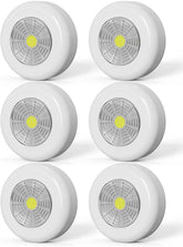 6 Pack Battery Operated Push Lights – Cordless LED Stick-On Lights for Cupboards, Wardrobes, Cabinets & Shelves - Brighten Dark Spaces Without Wires or Drilling