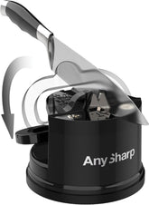 AnySharp Knife Sharpener – PowerGrip Suction Base | Hands-Free Safety | Sharpens All Kitchen Knives | Ideal for Hardened Steel & Serrated