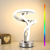 Modern table lamp with a spiral design on a neutral background