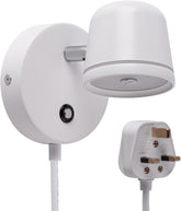 Plug-in White Wall Light – 3 Colour Temps Dimmable LED Wall Sconce with Touch Switch, Adjustable Spotlight for Bedroom & Living Room