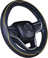 Microfiber Leather Car Steering Wheel Cover 15 Inch Black Yellow