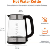 Amazon Basics 1.7L Electric Glass Kettle – Fast Boil 2200W, LED Illumination, Auto Shut-Off, Cordless Design – Black/Silver
