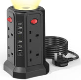 Tower Extension Lead with USB Ports, 8 Socket Outlets, Surge Protection & 3-Level Night Light – Keep Your Everyday Devices Powered Without the Plug-In Chaos