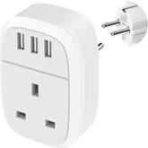 UK to EU Plug Adapter with 3 USB Ports | Type E/F Schuko Travel Adaptor for Germany, France, Spain, Greece, Portugal & More