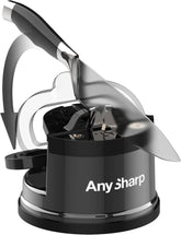 AnySharp Pro Metal Knife Sharpener – Hands-Free PowerGrip Suction | Sharpens All Knives | Hardened Steel & Serrated | Wolfram Finish