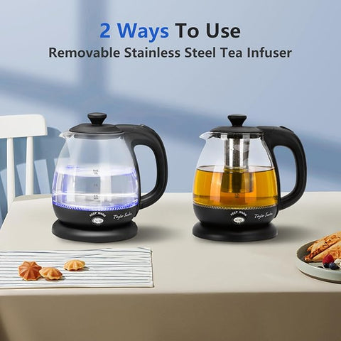 Small Electric Glass Kettle with Tea Infuser, 2200W 1L Keep Warm Cordless Water Boiler – Black – Abel 30A59 Small Electric Glass Kettle with Tea Infuser, 2200W 1L Keep Warm Cordless Water Boiler – Black – Abel 30A59