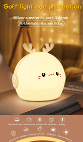 Deer-shaped night light with soft light eye protection feature on a blurred background