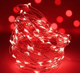 Red LED String Lights 10M with 100 LEDs, Battery Operated Waterproof Copper Wire Fairy Lights for Indoor and Outdoor Decoration