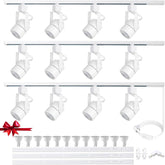 Set of white track lights with accessories on a white background