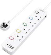Mscien 1M 4 Way Extension Lead with 4 USB Ports & Individual Switches – Wall Mountable Power Strip for TVs, Routers, Computers & Chargers - Keep Every Connection Neat, Close and Under Control